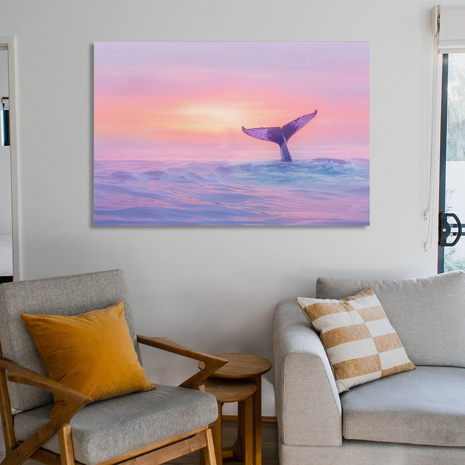 Amazon.co.jp: 絵画 海から現れるクジラの尾 アートパネル ポスター